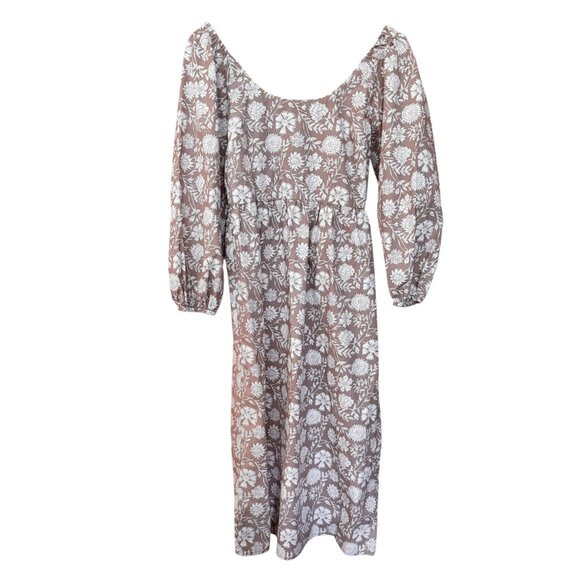 Faherty NEW Freya Clay Jai Floral Neutral Cotton Puff Sleeve Midi Dress size S - Picture 3 of 9